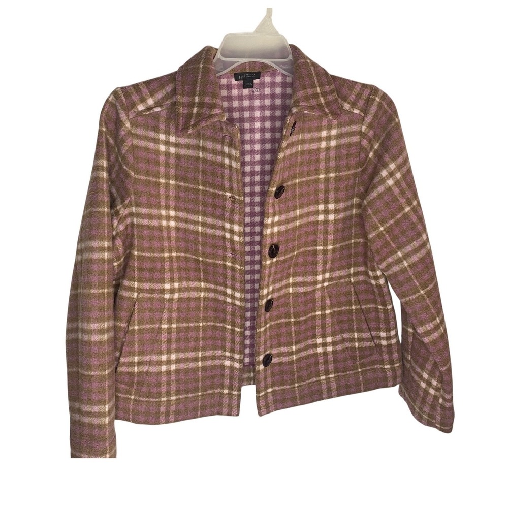 J. Jill Wearever Womens Plaid Wool Blend Button Up Jacket Pink Size Small